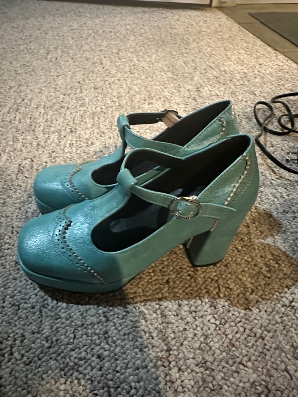 Women's Teal T-Strap Mary Jane Heels